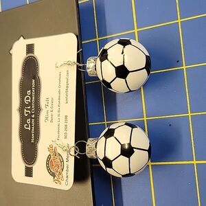 Soccer Ball Earrings 1.25" Silver Tone Accent